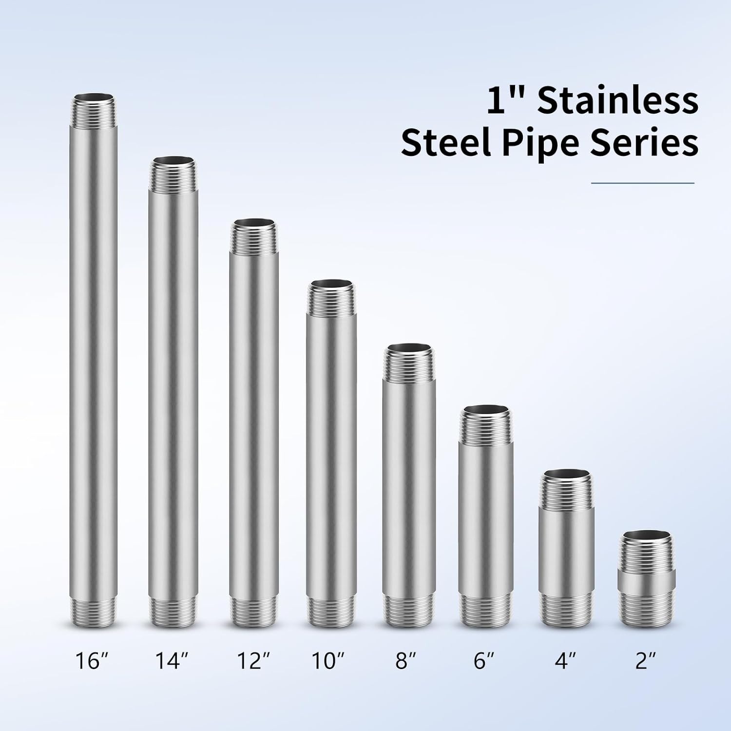 1"x14" 304 Stainless Steel Pipe, 1" NPTx 1" NPT Male Threaded Nipple, SCH40 Heavy Duty Pre-Cut Steel Pipe for Plumbing Gas, Hydraulic, and Industrial Applications(14", 2 Piece)