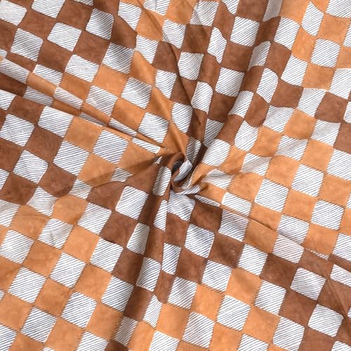 Image of TOAIArt Premium Jaipuri Dohar | AC Blanket Summer Quilt | Hand Block Printed | 3 Layers | Reversible | 150GSM 100% Mulmul Cotton | 100% Cotton Flannel Filling | King 108 inch X 90 inch|Brown Checks Blue Lines
