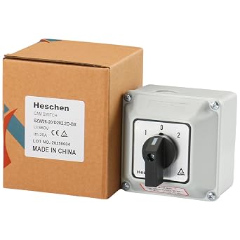 Heschen Universal Rotary Cam Selector Changeover Switch, SZW26-20/D202.2D, 660V 20A, ON-Off-ON, 3 Position 2 Phase 8 Terminals, with Master Switch Exterior Box (Bigger Box)
