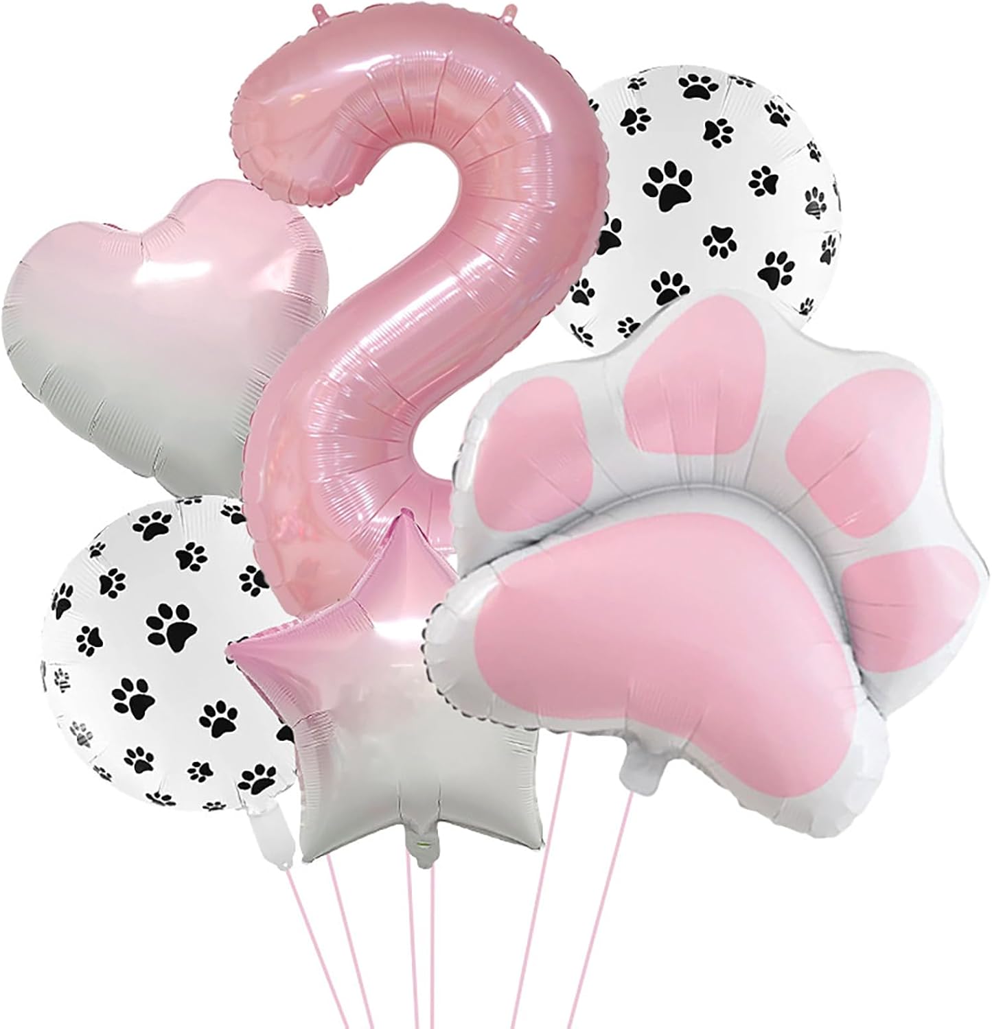 Dog and Cat 2nd Birthday Paw Print Foil Mylar Balloons Pet Decorations Set