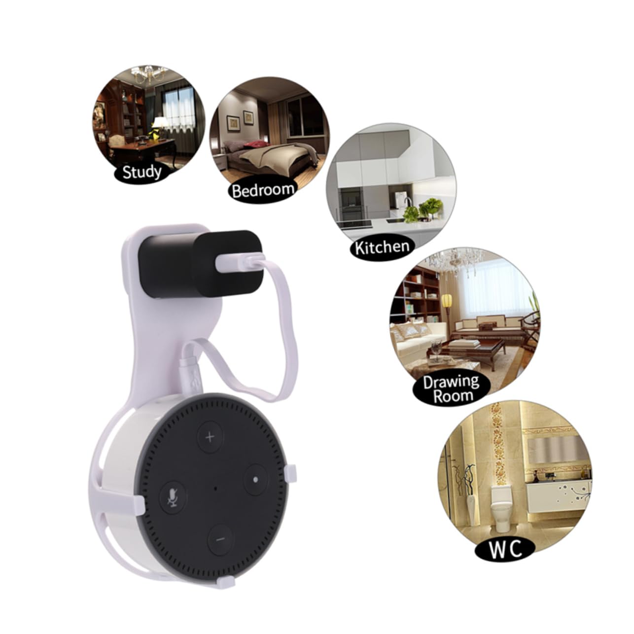 KALLORY Speaker Stand Holder for Wall Mount Charger with Sturdy Base Slip Feet and Stability for Safe Display White