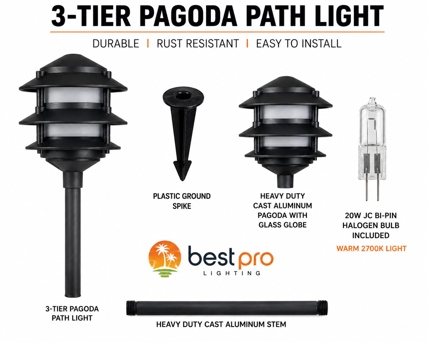 Best Pro Lighting Low Voltage Landscape 3 Tier Pagoda Light (Black