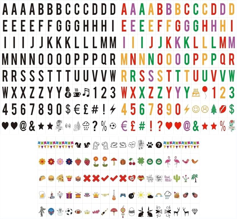 Cinematic Lightbox Letter Set - 293 Pieces (104 Black + 104 Multi-color + 85 Icons) - New Edition Plastic A4 Lightbox Letters and Symbols for Festive Parties, Weddings, and Valentine's Day Gift