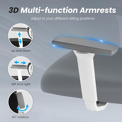 Miniatura 4 de Soohow Silla ergonómica de oficina en casa, silla de escritorio ergonómica con soporte trasero, reposabrazos 3D y reposacabezas ajustable, silla de