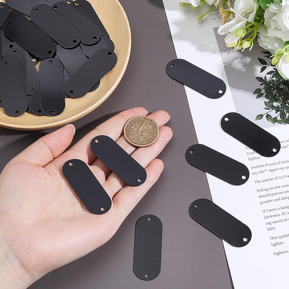 CRAFTYMELODY 50Pcs Aluminum Engraving Blanks Black Metal Stamping Blanks Rectangle Engraving Tags with 2 Holes 2×0.75 Inch for Jewelry Making Necklace Pet ID Tags DIY Craft Pendants Making