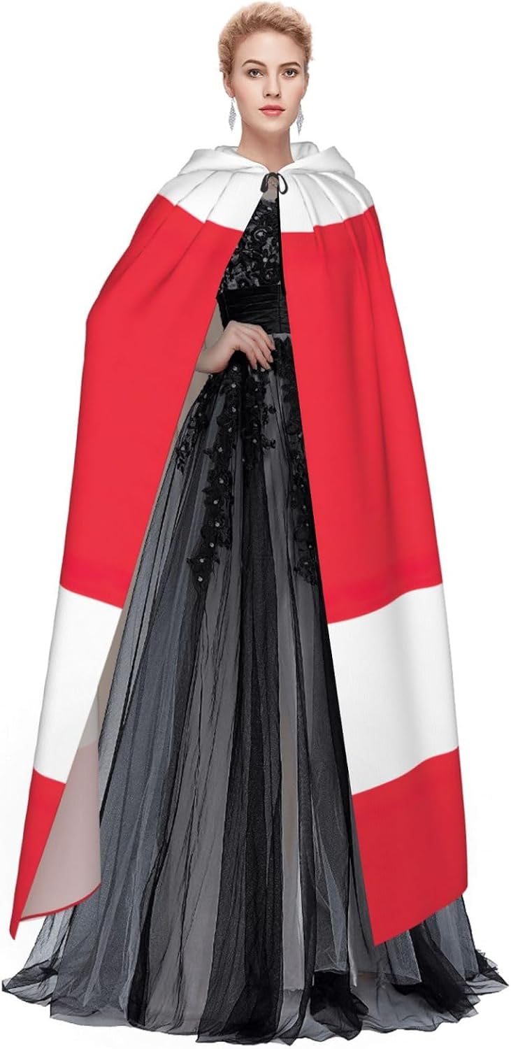 Austrian flag print Halloween Hooded Robe Cloak for Adult Men Women Wizard Vampire Knight Fancy Cape Costume