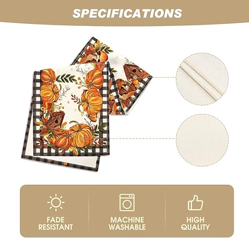 Miniatura 5 de Artoid Mode - Camino de mesa de lana cuadriculada con diseño de calabazas, setas, pajarera, hojas, camino de mesa, temporada de cosecha de otoño,