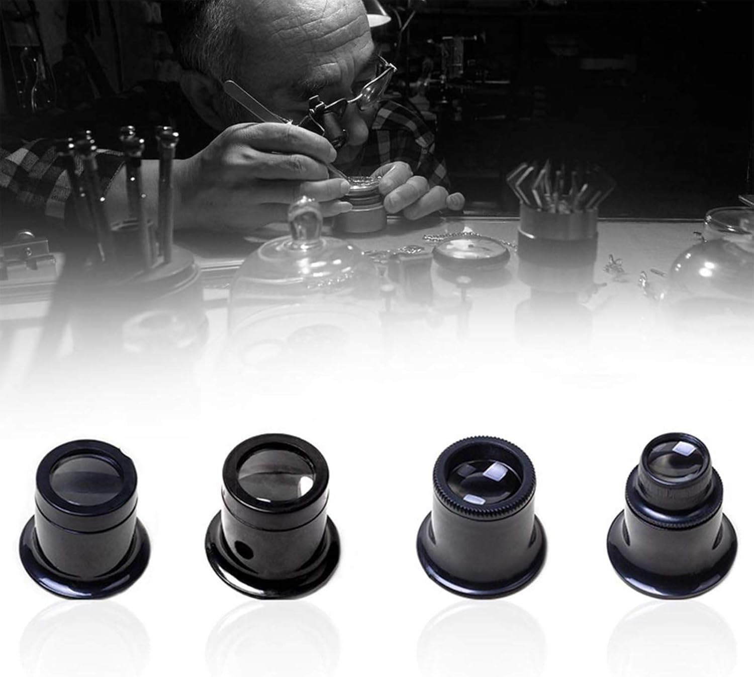 Jewelers Loupe Portable Monocular Magnifier Experimental Tools Magnifying Glass Jewelry Tools for Eye Magnifier Lens Repair Kit(5X 10X 15X 20X 4pcs) : Arts, Crafts & Sewing