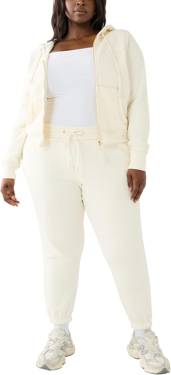 True Religion womens Lurex Big T Stitch Midrise Fleece Jogger