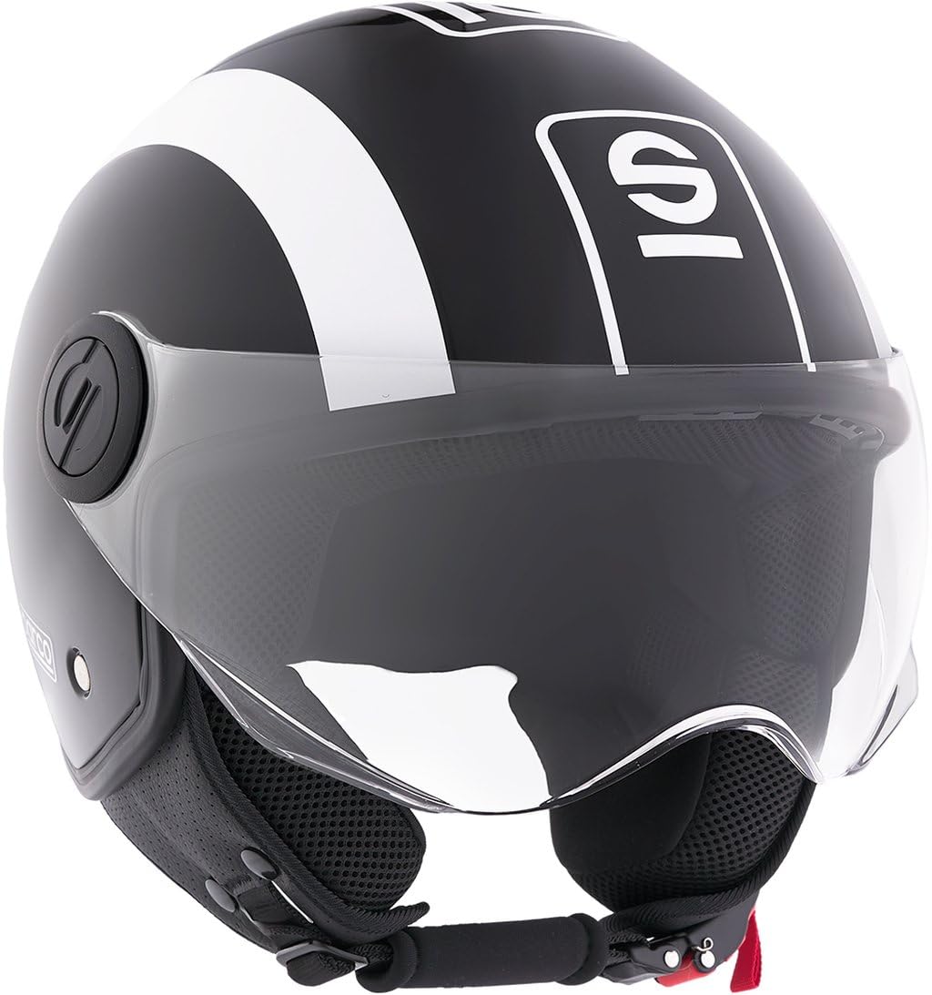 Sparco Riders Casco de Moto SP601 Demi-Jet, Casco de Scooter Homologado ECE 22.06, Casco Demi-Jet con Visera Antirayas y Desbloqueo Micrométrico