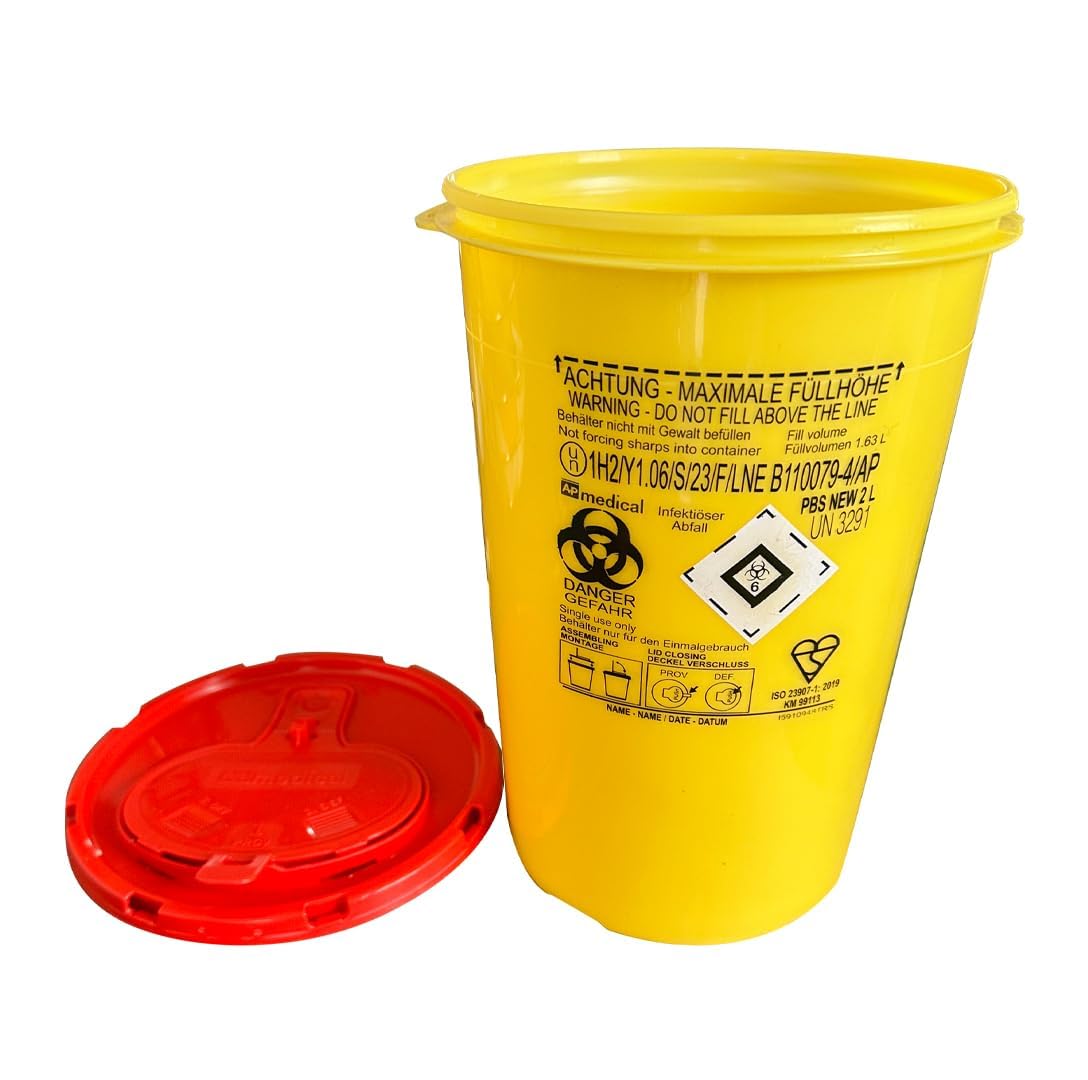 5x Nadelabfallbehälter 2 ltr (5er Set) Abwurfbehälter Kanülenbox Kanülensammler Nadelentsorgungsbehälter, Kanülen, Tattoo Nadelabwurfbehälter, Labor-Behälter scharfe Instrumente