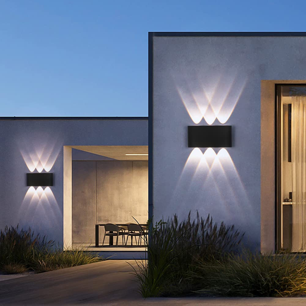 YCZM 2 Piezas Lámparas de Pared Exterior/Interior LED Aplique Pared 12W 1200LM ip65 impermeables up and down lámparas de pared de aluminio modernas que brillan arriba y abajo(Negro 3000k luz cálida)
