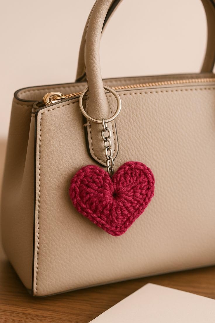 Handmade Crochet Heart Keychain | Wool Knitted Heart Bag Charm for Girls & Women | Soft Cute Keyring for Car, Bike & Backpack | Gift for Friends & Couples-image-8