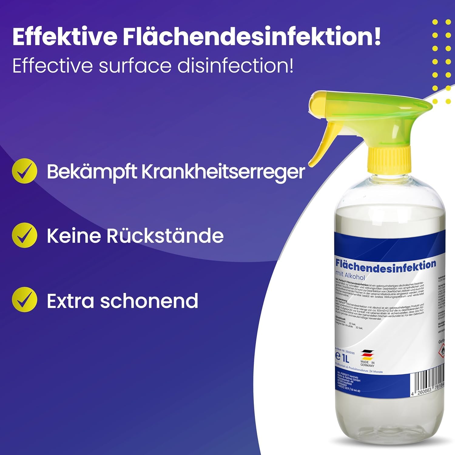 Mr. Perfect® alkoholisches Flächendesinfektionsmittel 5L Kanister + 1L Spray | Hochwirksame Flächendesinfektion mit Alkohol | Desinfektionsmittel für alle glatten Oberflächen | Bundle Set