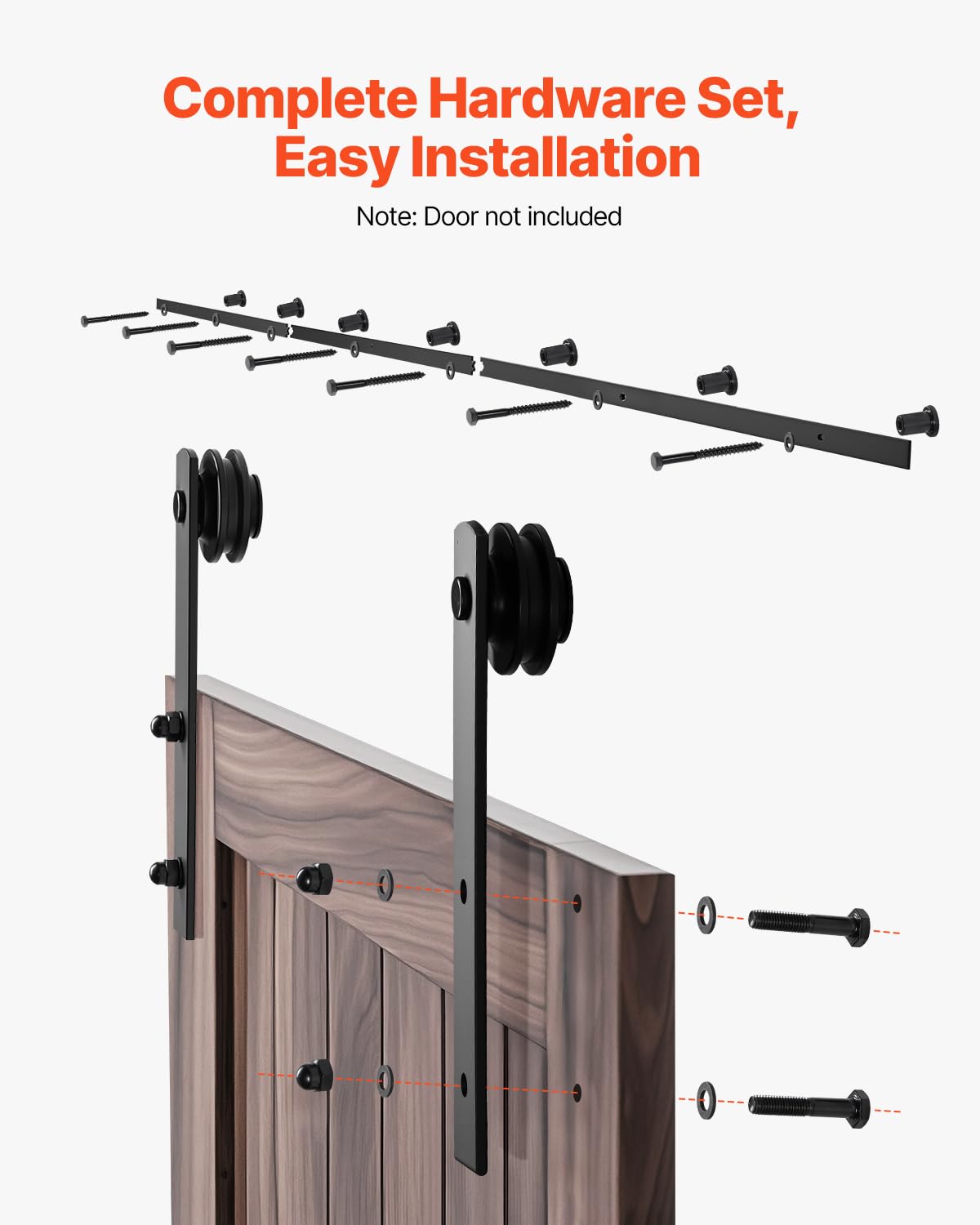 VEVOR Kit Ferramenta per Porta Scorrevole da Fienile 3048 mm, Capacità 150 kg, Compatibile con Larghezza max. 1524 mm e Spessore da 34,9 a 44,45 mm, Binario Resistente Rullo a Forma L, Nero