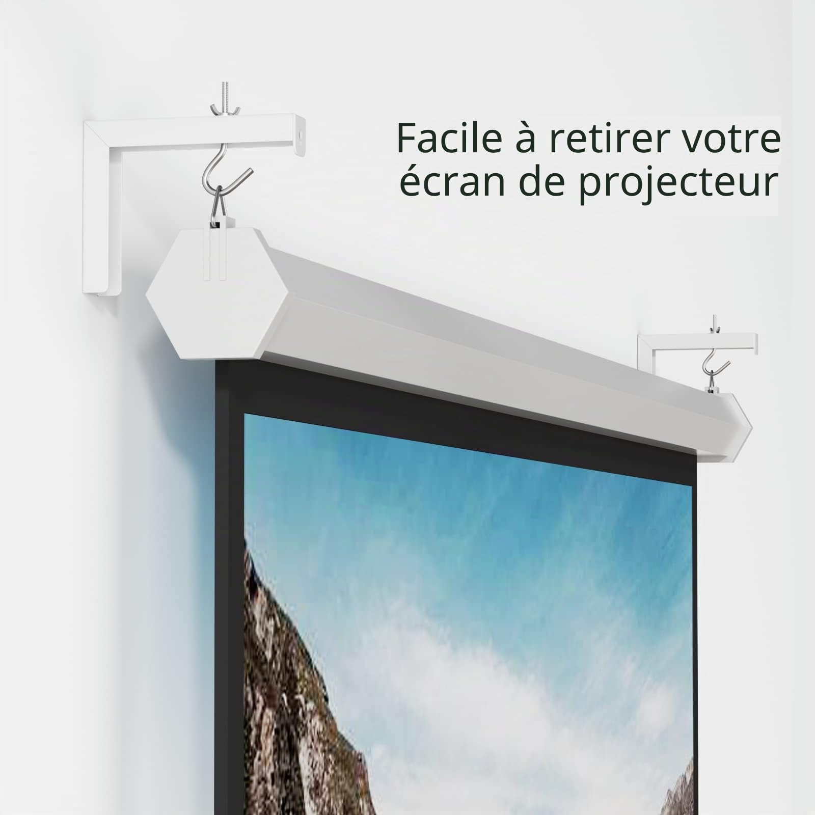 WALI Support pour écran de projecteur, Support Mural en L, Extension réglable de 6 Pouces avec kit de Crochets, positionnement de l'écran de projecteur supportant jusqu'à 66 Livres (PSM001-W), Blanc