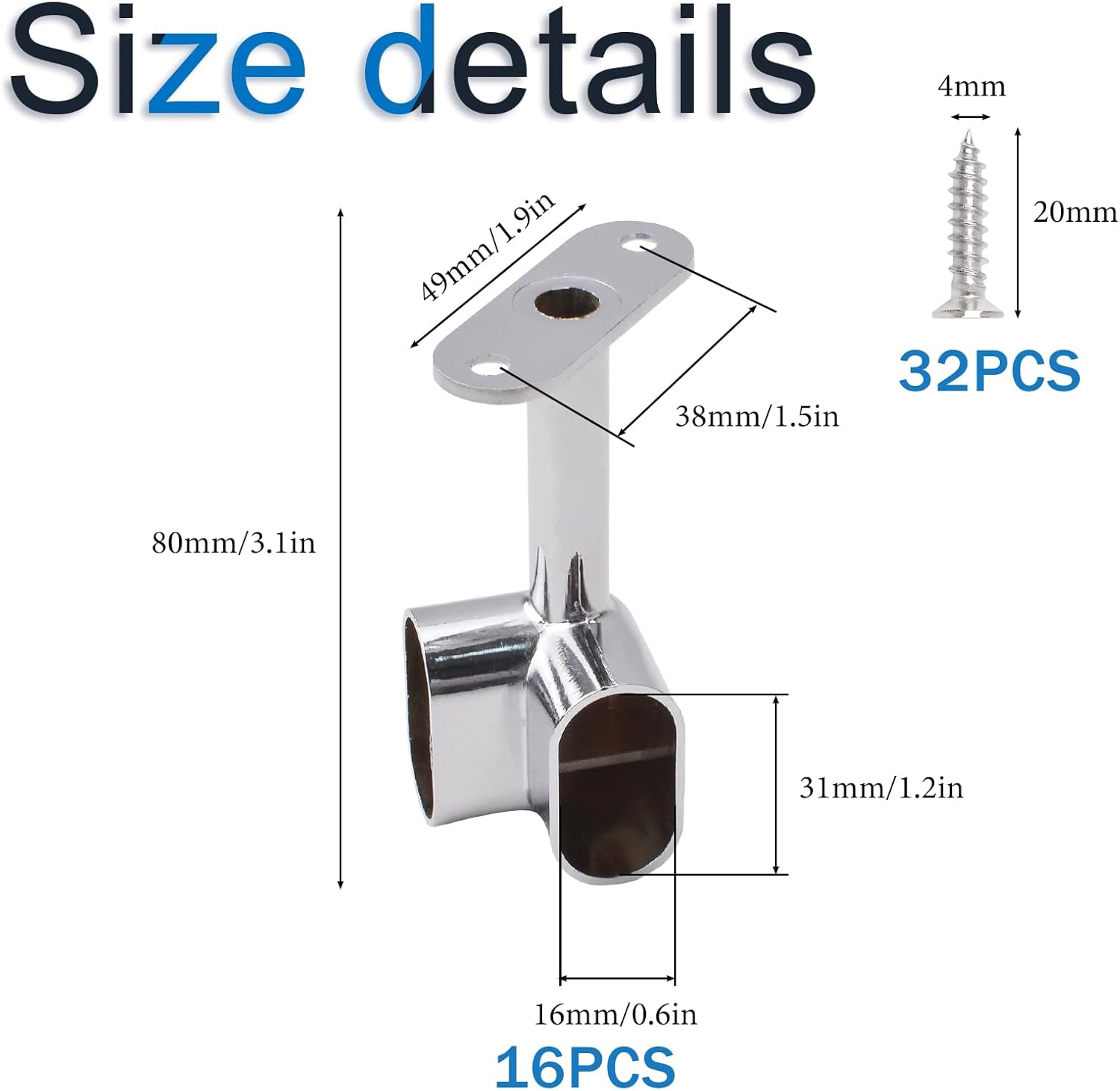 16PCS Silver Corner Closet Rod Support Bracket 90 ° Wardrobe Accessories Clothes Rail Flange Seat for Cabinet Wardrobe in Bedroom Bathroom