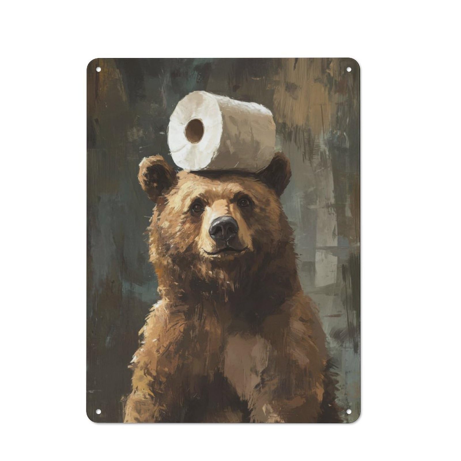 Junmoney Bear With Toilet Paper Rustic Metal Sign 40X30cm For Living Room Wall, With Clear Rustic Wall Decor Character