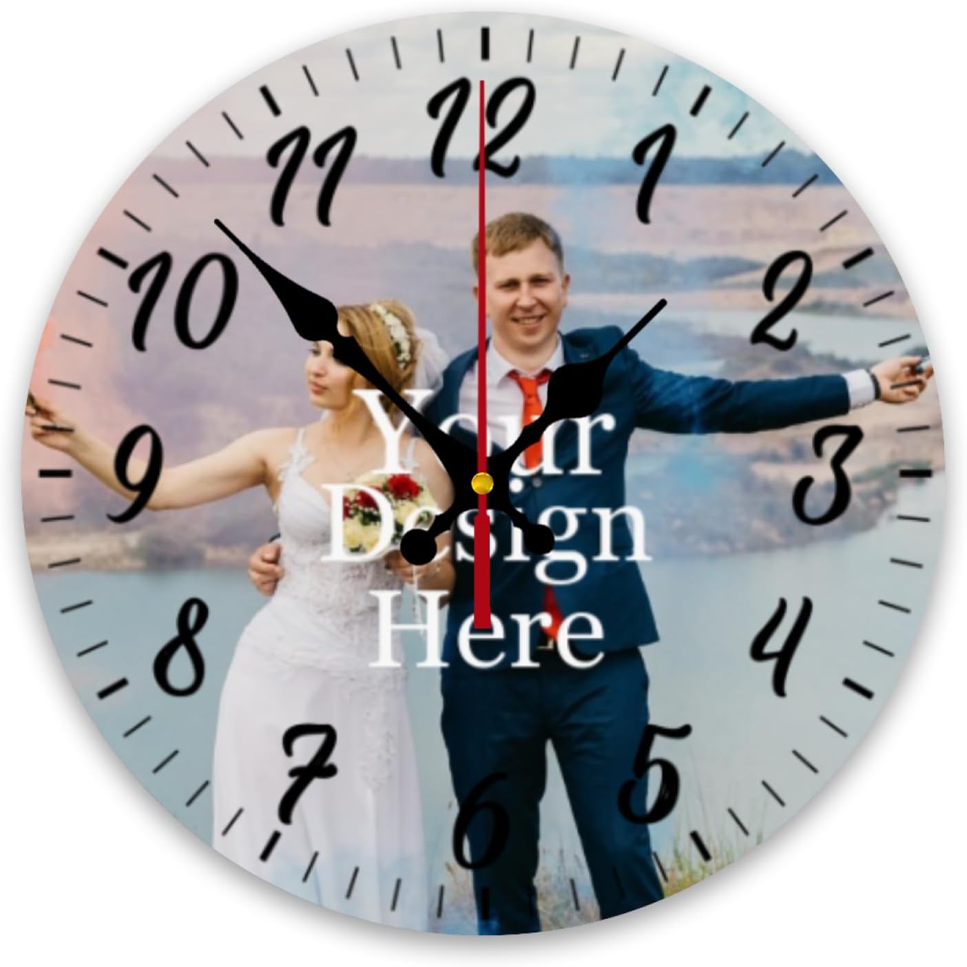 Custom Photo Wall Clock Personalized Wall Clock with Your Own Photo Picture Logo Text for Living Room Bathroom Home Round