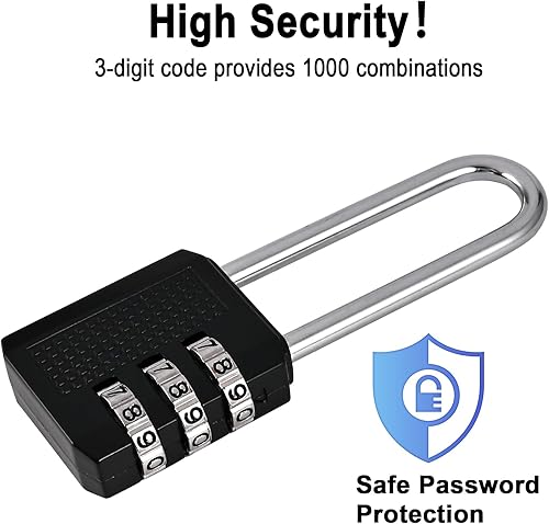 Miniatura 3 de Paquete de 4 cerraduras de combinación pequeña de grillete largo de 2.2 pulgadas, combinación de candado con códigos de 3 dígitos, cerraduras de
