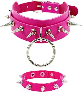 Gothic Spike Rivets Choker Necklace and Bracelet Set,Emo Choker Bracelet Set Punk Rock PU Leather Spike Collar Halloween Costume Cosplay Accessiores for Women Girls