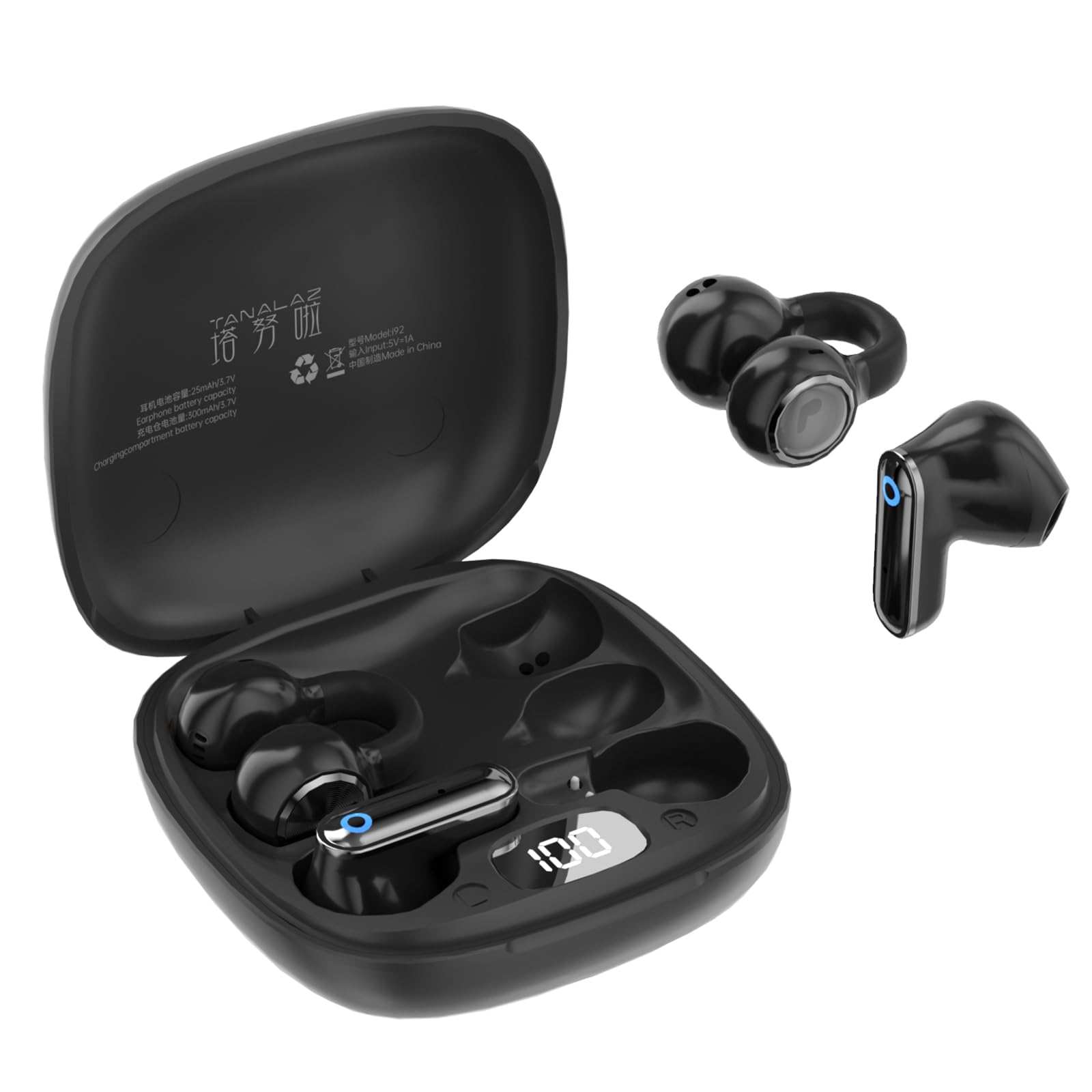 Set di auricolari wireless 2-in-1 i92, combinazione di auricolari open-ear a clip e auricolari semi-intrauricolari a stelo corto, auricolari Bluetooth 6.0 con custodia di ricarica portatile