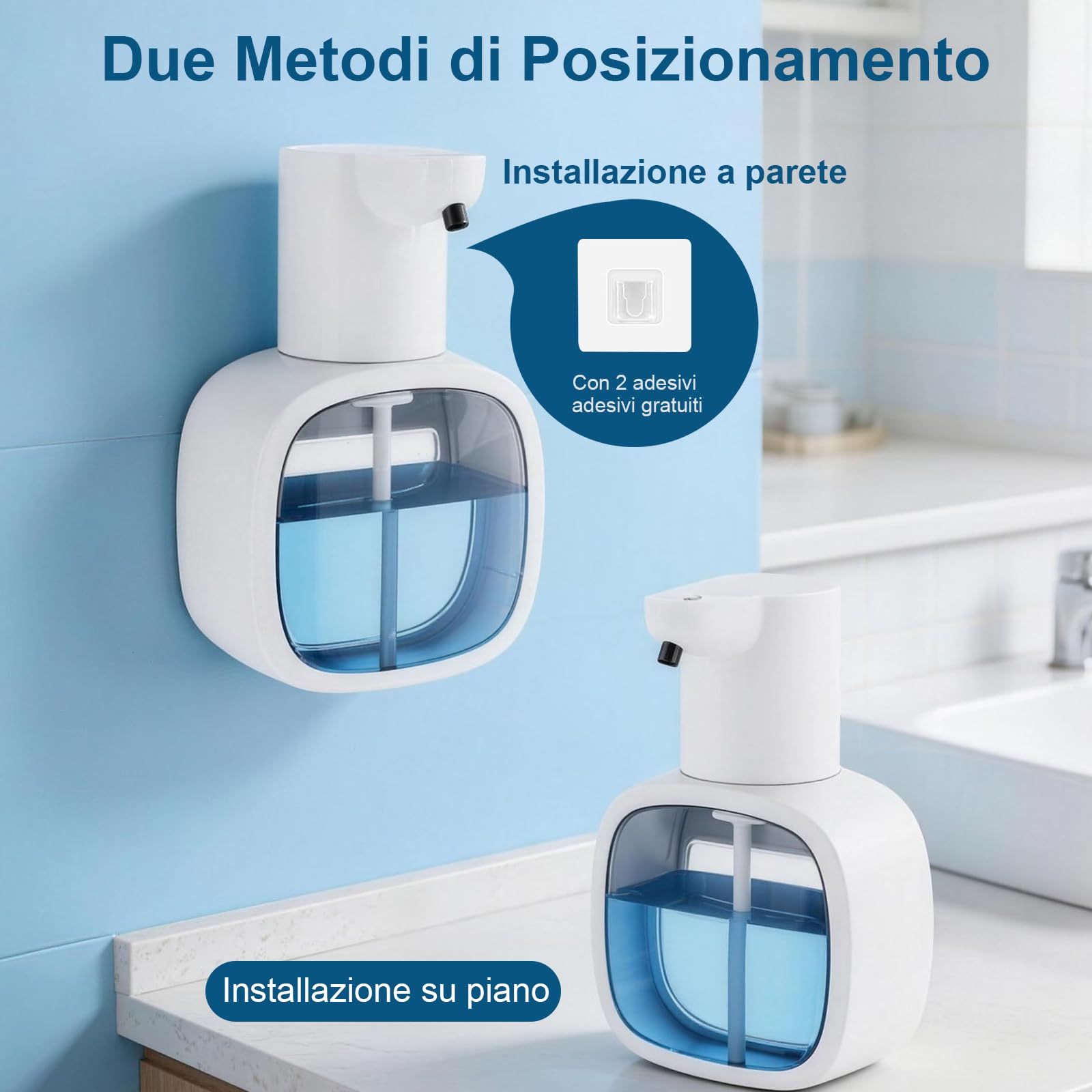 Dispenser Sapone Bagno 500ml, Dispenser di Sapone Automatico Elettrico con Sensore, Parete, 4 Livelli Regolabili, IPX5 Impermeabile, Ideale per Cucina e Bagno, Bianco