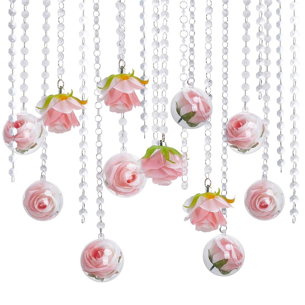 12 set di Portacandele Da Appendere Centrotavola Da Appendere per Matrimonio con Ghirlanda di Cristallo Acrilico Anelli di Rose Artificiali Decorazioni per Soffitto Fai Da Te Kit di Sfere Por