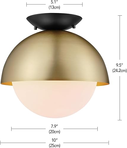 Miniatura 6 de GLOBE Electric 60320 - Lámpara de techo empotrada de 1 luz, latón mate, dosel de acento negro, pantalla de vidrio esmerilado, iluminación moderna