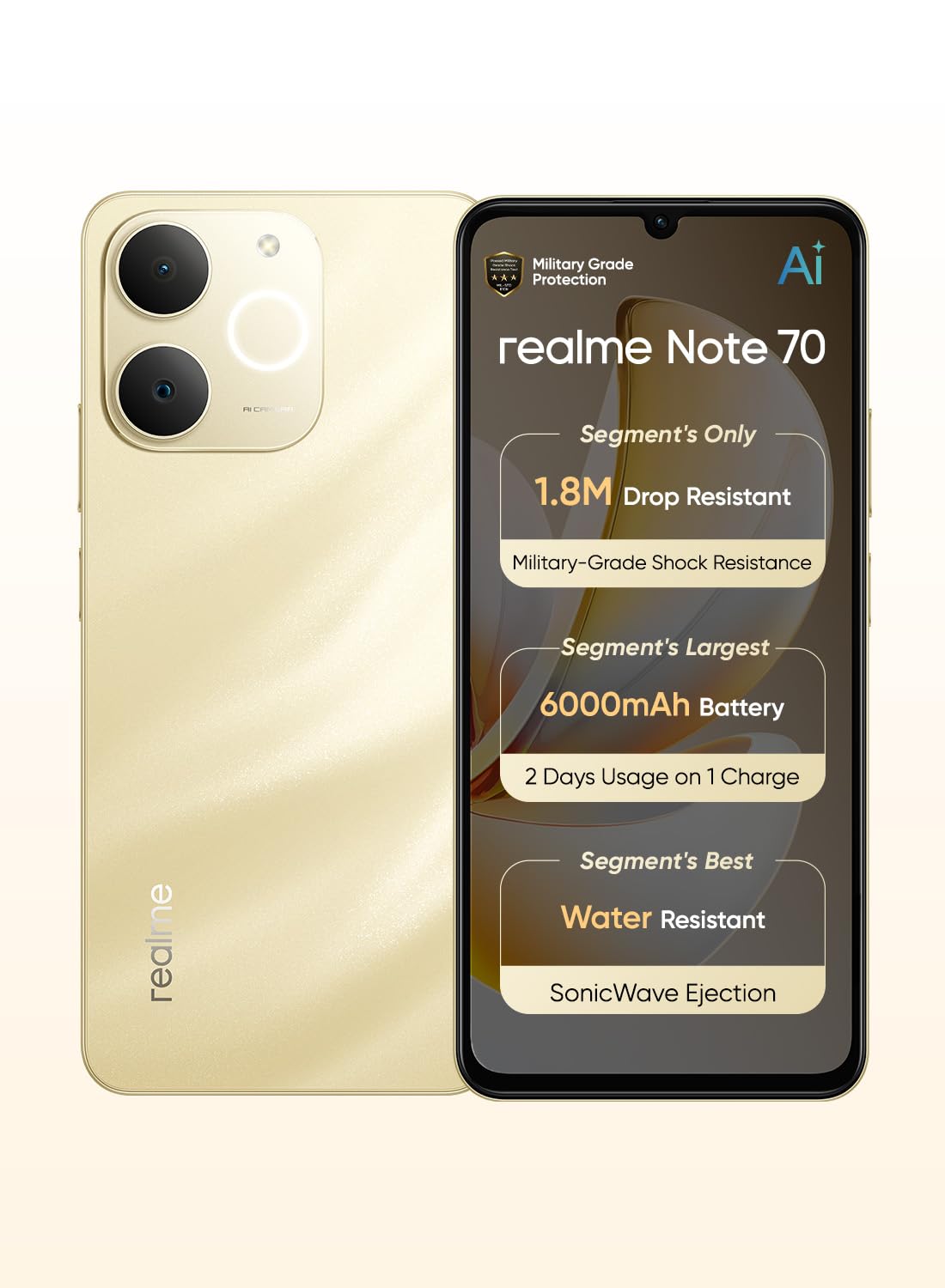 realme Note 70 Dual SIM Beach Gold 4GB RAM 128GB 4G - Middle East