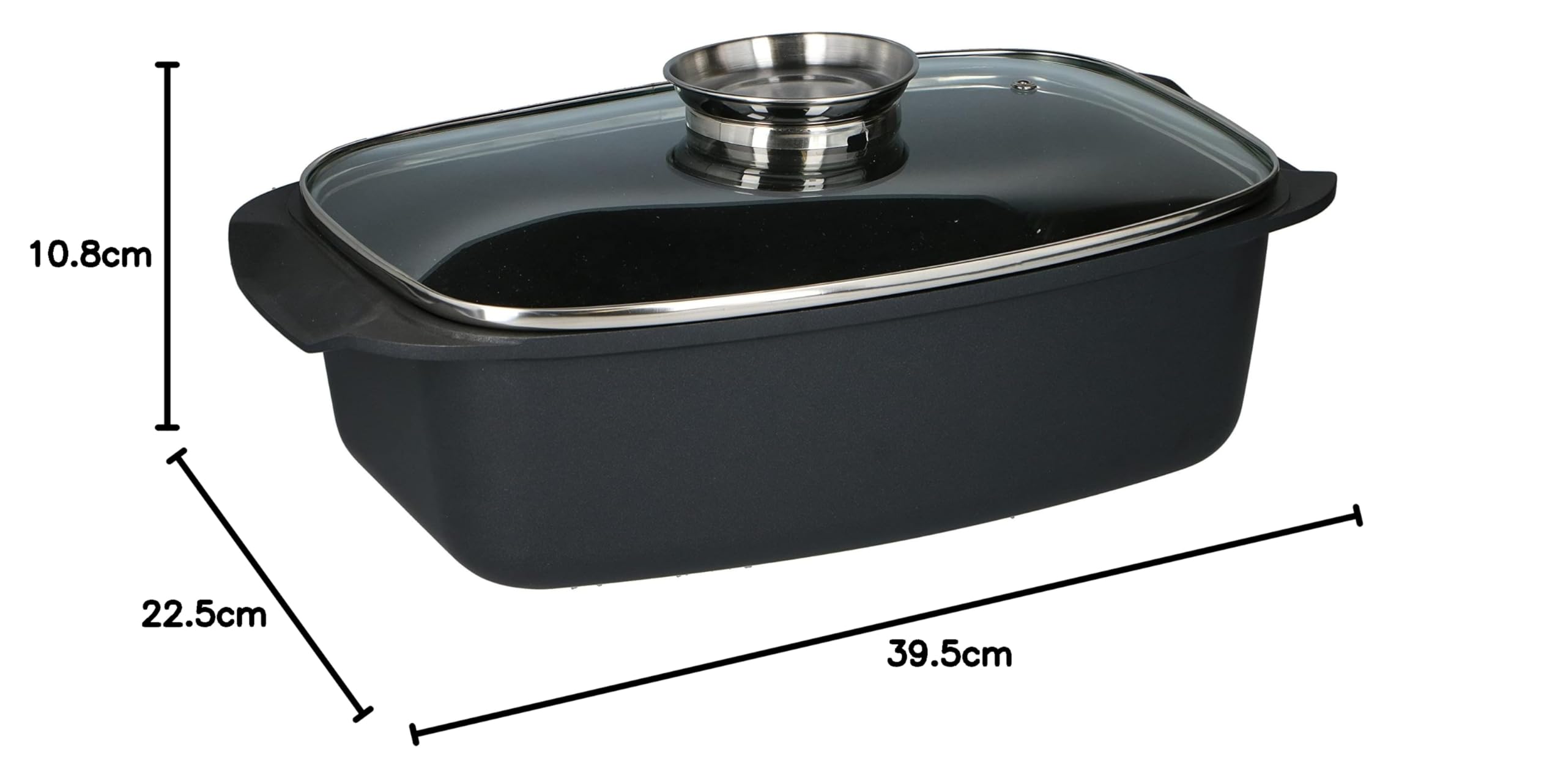 alpina Rostiera – con coperchio in vetro – per piatti da forno, cottura a vapore e arrosto – 5,5 l – nero