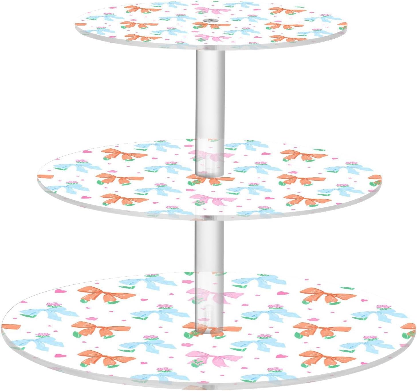 Doodle Colorful Bow 3 Tier Round Cupcake Stand, Acrylic Cupcake Stand, Tray Decoration, Dessert Tower, Suitable for Party, Holiday