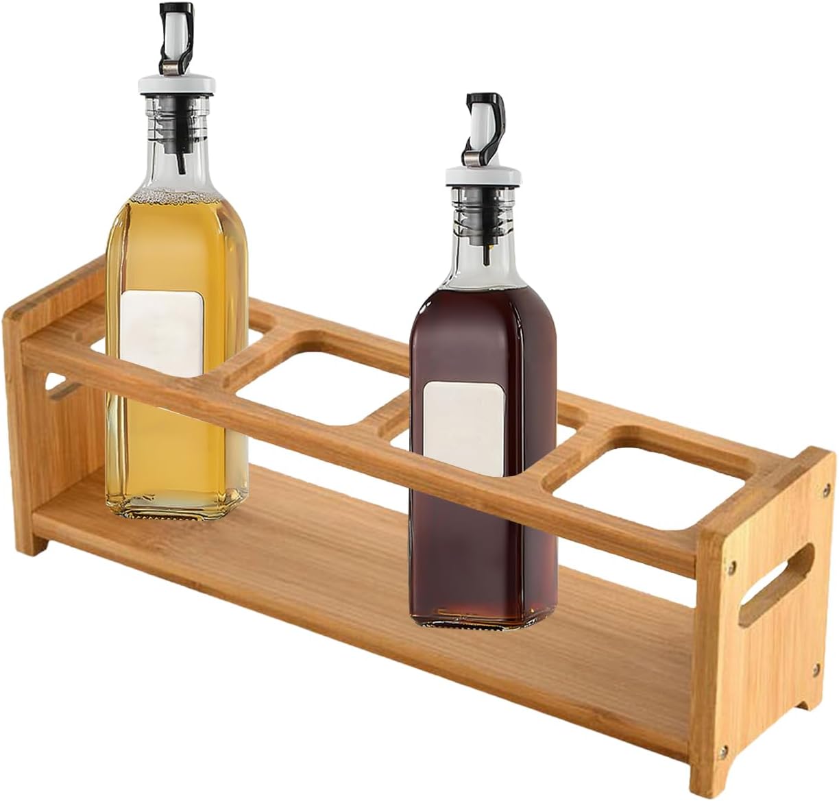 WOODEN OIL Display Stand - Rack Organizer, Kitchen Holder | Countertop Storage Shelf for Olive Oil Bottles, Wooden Stand for Cooking Supplies, Display, Pantry Set Up
