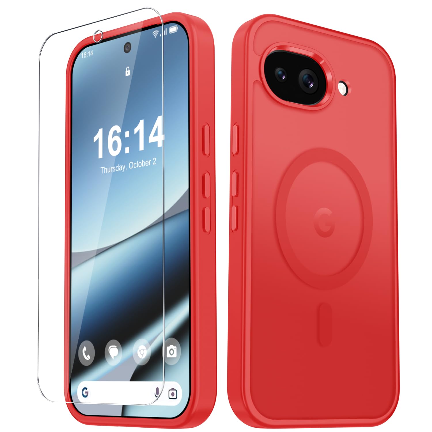 for Google Pixel 10a Case, Matte Magnetic Phone Cover, Red | Fit for MagSafe, Screen Protector included, Shockproof Military Grade Protection, Translucent Frosted Back