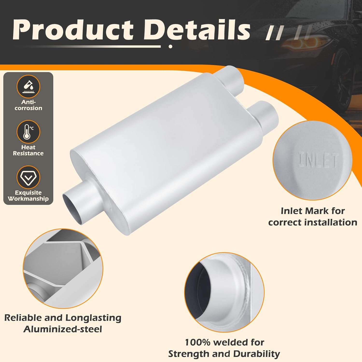 A-KARCK Universal Exhaust Muffler 3" Center Inlet 3" Dual Outlet, 23" Overall Length Aluminized Steel Aggressive Sound Race Muffler for Cars, Trucks