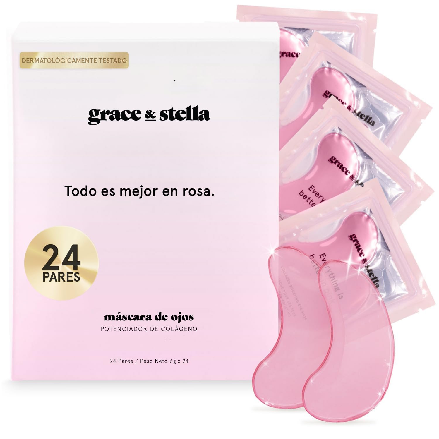 Grace and Stella Parches Ojos Bolsas y Ojeras para Reducir Ojeras, Bolsas, Arrugas - Parches Ojos de Gel, Cuidado Personal Vegano No Testado en Animales [24 Pares, Pink]