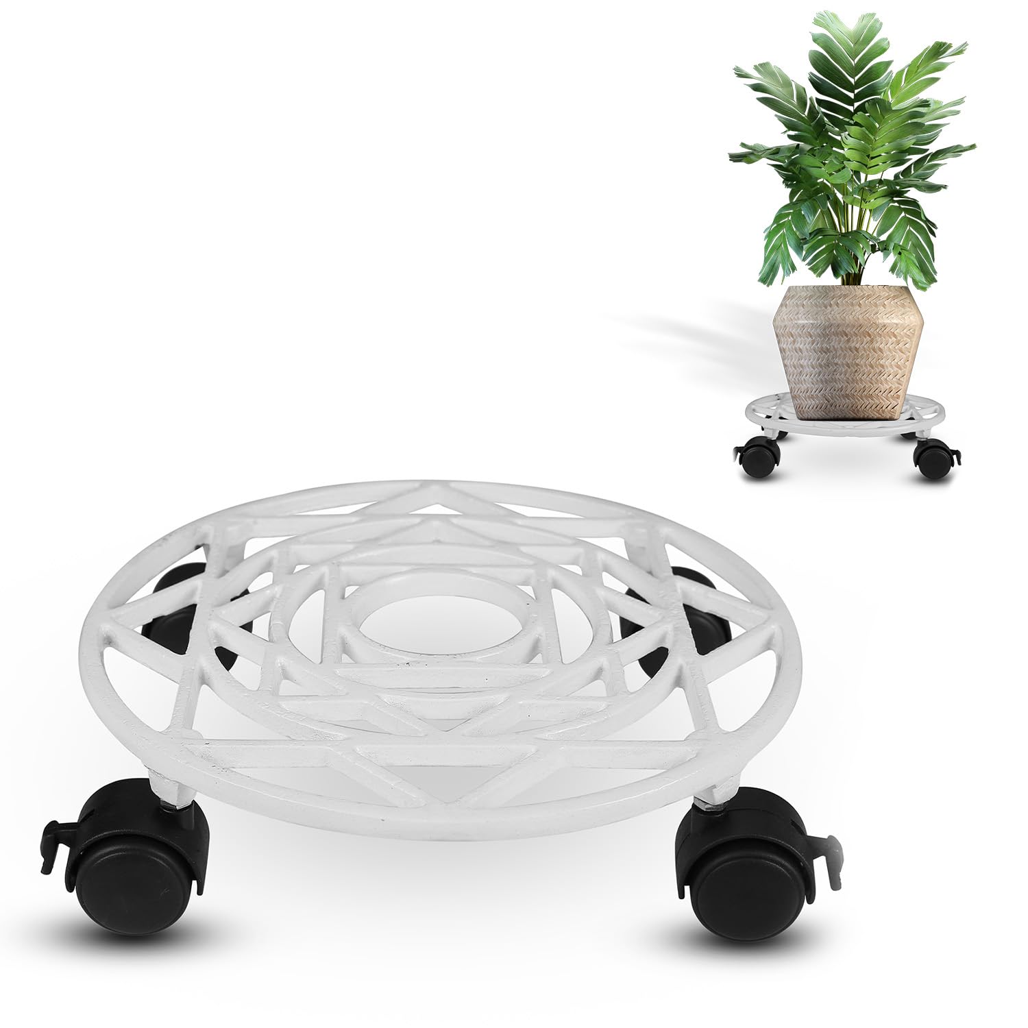 Sharpex Pack of 1 Metal Caddy Iron Dolly on Round Rack Rustproof Sturdy Potted Indoor Outdoor Plant Stand/Trolley With Locking Wheels for Balcony, Living Room, Home and Garden (White) (B08L3VQ9SL) Amazon Price History, Amazon Price Tracker