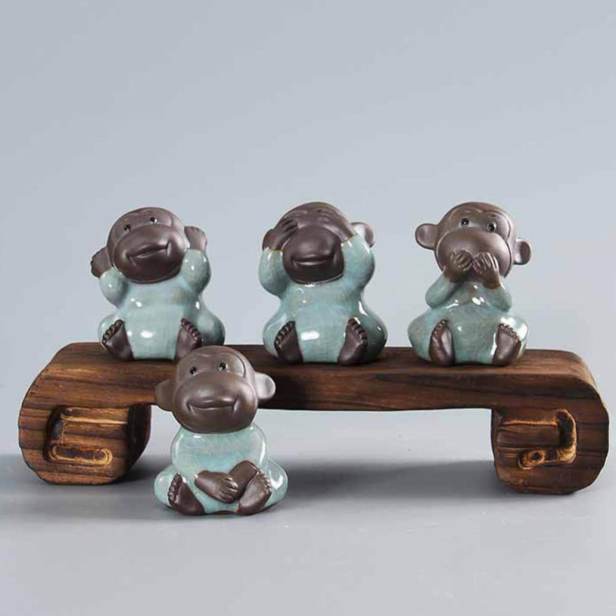 Decorazione Tea Pet in Ceramica, 4 Pezzi, Piccole Scimmie