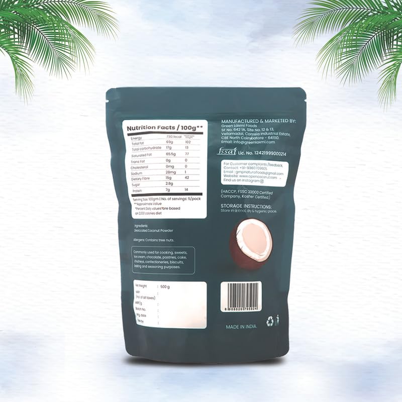 Image of OPEN COCONUT | Organic Desiccated Coconut Powder 500g x 2 | Nariyal Burada | Khopra Bura | Can be used for Baking Healthy Cakes, Cooking, Sweet, & Biscuits | Preservative-Free | Whole Natural Flavour