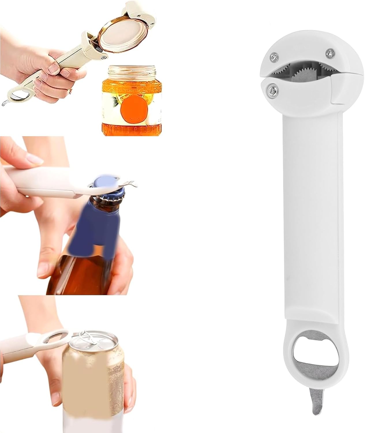 3 in 1 Jar Opener Bottle Opener Beer Soda Can Opener Manual, Adjustable Cap Screwer Jar Openers for Weak Hands Gifts for Seniors or Arthritis, Bottle Opener Magnet for Kitchen Storage (Beige)