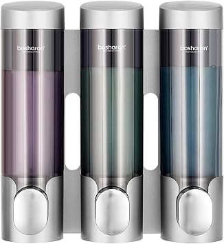 Shampoo and Conditioner Dispenser, 3x10.82fl.oz,Wall Mounted Shower Pump Soap Body Wash Dispenser for Toilet Bathroom Hotel (3 Chamber + Sliver)