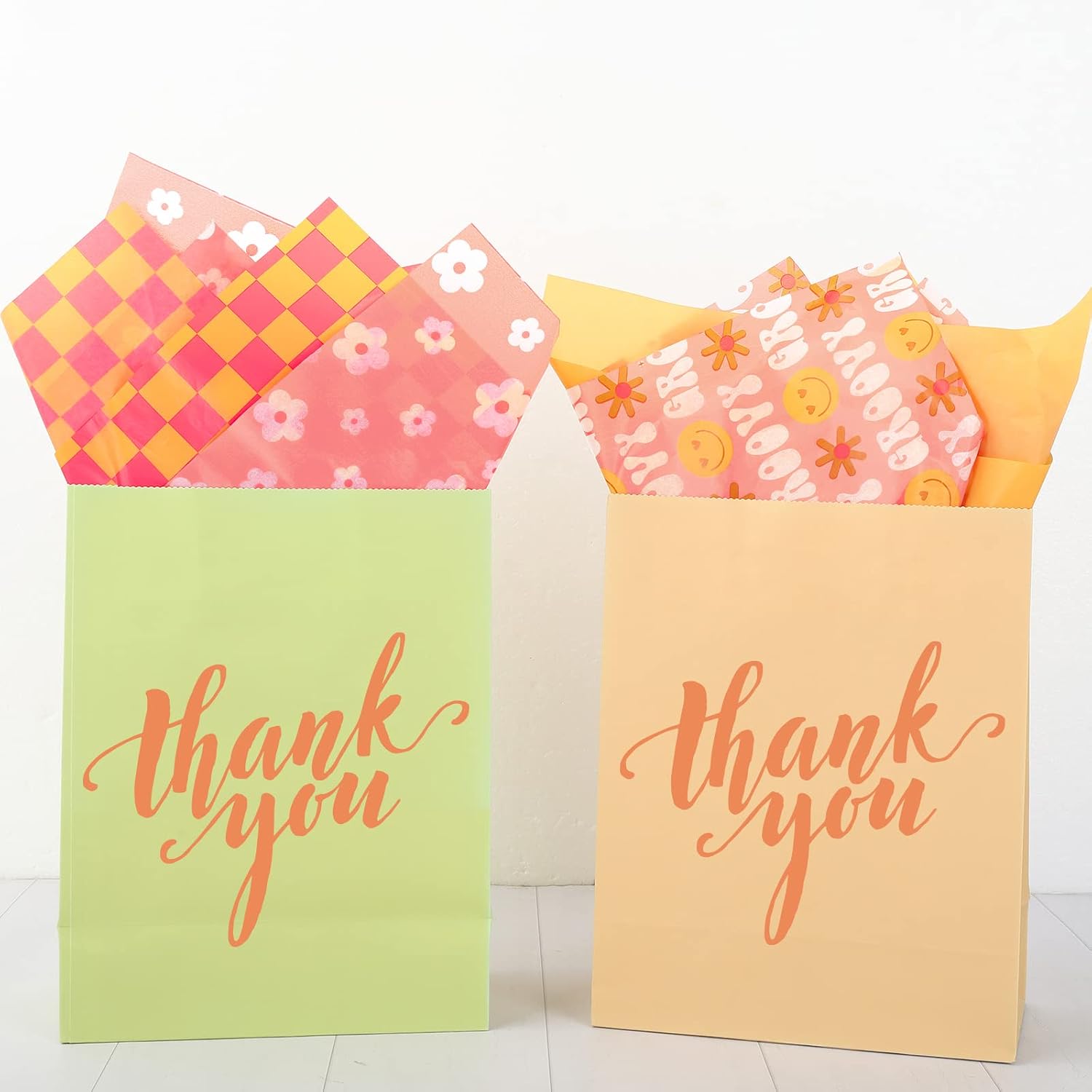 Whaline Boho Tissue Paper Groovy Funny Face Gift Wrapping Paper Retro Hippie Art Tissue Crafts for Baby Shower Birthday Home DIY Gift Bags Party Favor Decor, 90 Sheet, 14 x 20 Inch