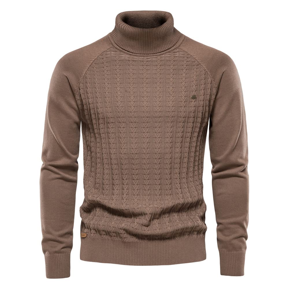 Jersey de Punto para Hombre Cálido Delgado Cuello Alto Suéter de Punto Color Sólido Básico Pullover Jerséy de Manga Larga para Otoño Invierno