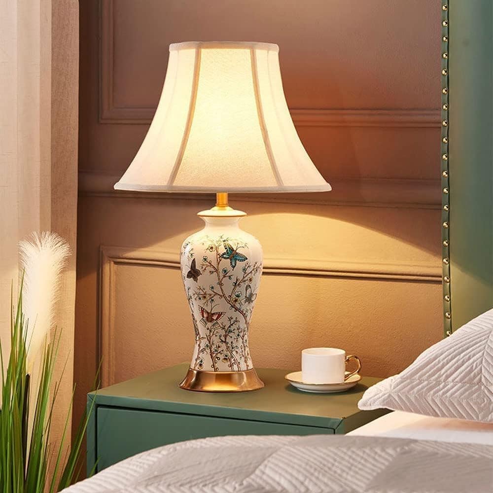 Lampa stołowa, lampka nocna, 22,5" Ceramiczna metalowa lampa stołowa, nowoczesna, ręcznie malowana, kwiatowa, lampka nocna do sypialni, salonu, biura, lampki stołowe do sypialni (pilot zdalnego