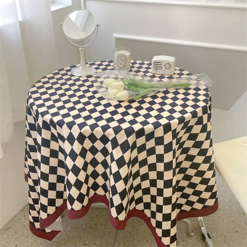 Checkerboard Tablecloth, Checkered Tassel Tablecloth Cotton Vintage Grid Simple Practical Table Cover for Rectangular Round Table Coffee Table(100 * 150cm-black)
