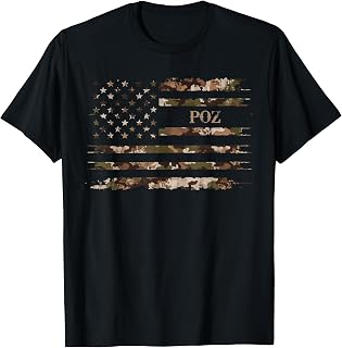 Poz Gay Men HIV Positive Camo Distressed American Flag T-Shirt