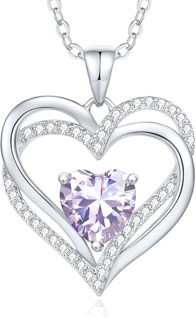 CDE Heart Necklaces for Women 925 Sterling Silver Birthstone Pendant Necklace Anniversary Birthday Christmas Valentine Mothers Day Jewellery Gifts for Mum Women Girls Her Sister