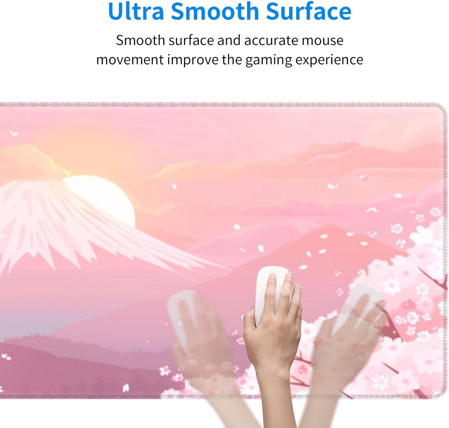 Japanese Cherry Blossom Mount Fuji Mousepad Large Gaming Mouse Pad 31.5x12 INCH Mouse Mat Large Desk Mat Pad Extended Keyboard Mousepad with Non-Slip Base and Stitched Edge