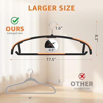 Yolife Plastic Clothes Hangers 10 Pack with Non-Slip Pads, 17.5 L 8.3 H Heavy Duty Hanger with 360 Swivel Metal Hook, Slim Space Saving Hangers for Closet Organizer, Black & Orange