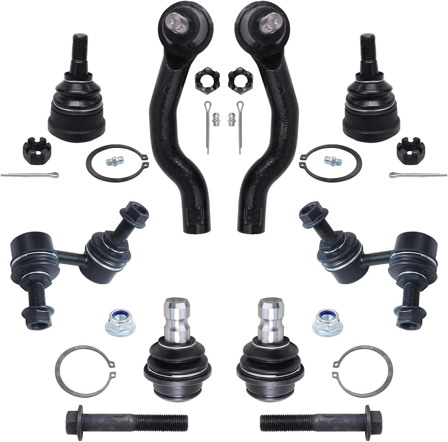 Detroit Axle - Front Outer Tie Rods + Upper Lower Ball Joints + Rear Sway Bar Links Replacement for 05-12 Nissan Pathfinder - 8pc Set